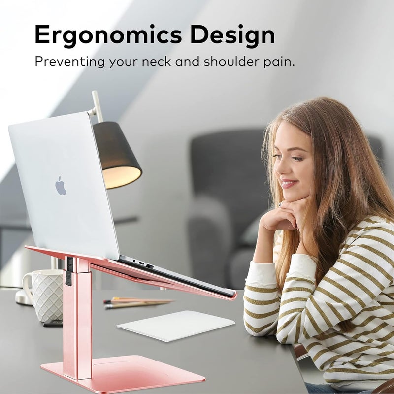 VECOFO Laptop Stand for Desk, Ergonomic Aluminum Laptop Stand Adjustable Height from 7-15", Sitting and Standing Laptop Riser for 10-17" Notebook (Rose Pink) - Image 4